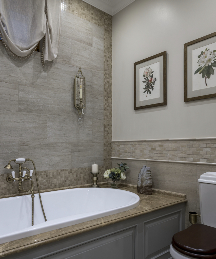 серая плитка для ванной в стиле классика