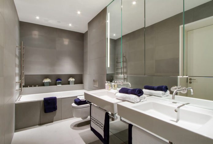 Ванная комната дизайн серый и дерево