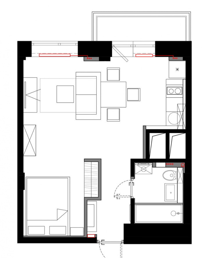 Планировка квартиры-студии 33 кв. м.