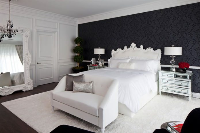 черные стены в спальне в классическом стиле