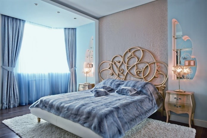 Серо-голубой цвет в интерьере спальни