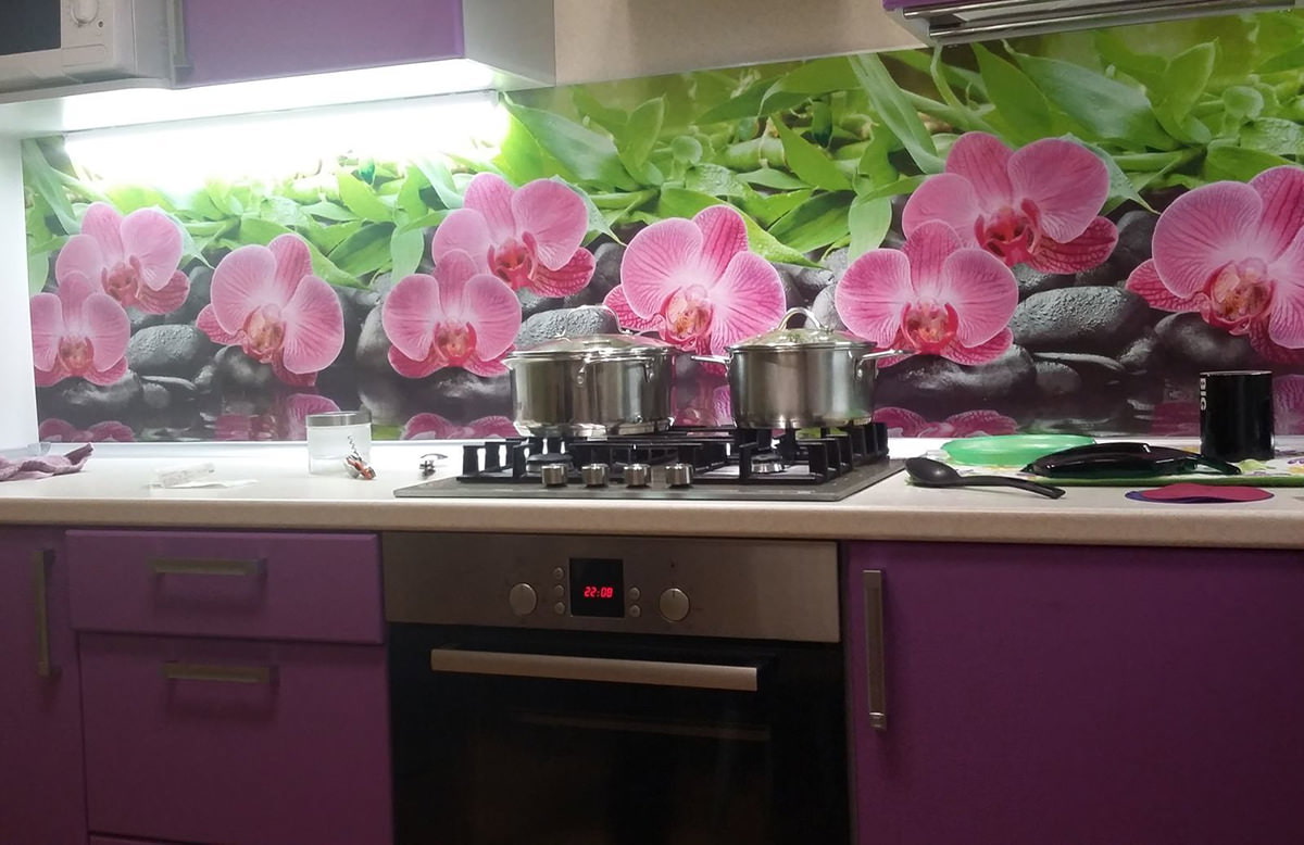 Пластиковый фартук на стену. Кухонный фартук орхидеи Эпифиты. Фартук "орхидеи" 3000*600*1,5 мм (1) ЛДП. Панели для кухни. Кухонная панель фартук.