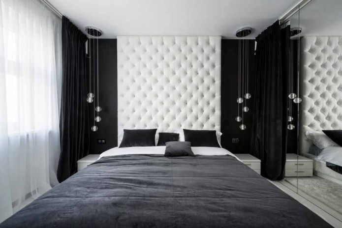 Интерьер спальни в черно-белом