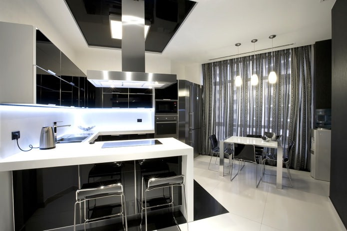Чорний гарнітур в інтер'єрі на кухні: дизайн, вибір шпалер, 90 фото - 13