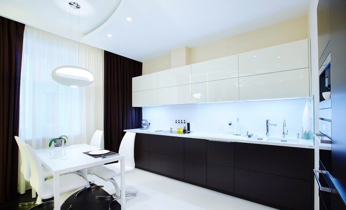 кухня в стиле минимализм с черно-белым гарнитуром 