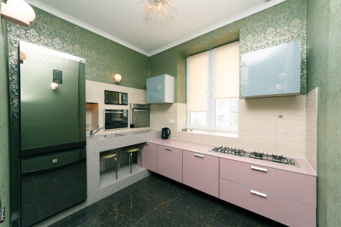 Дизайн кухни с зелеными обоями: 55 современных фото в интерьере - 10