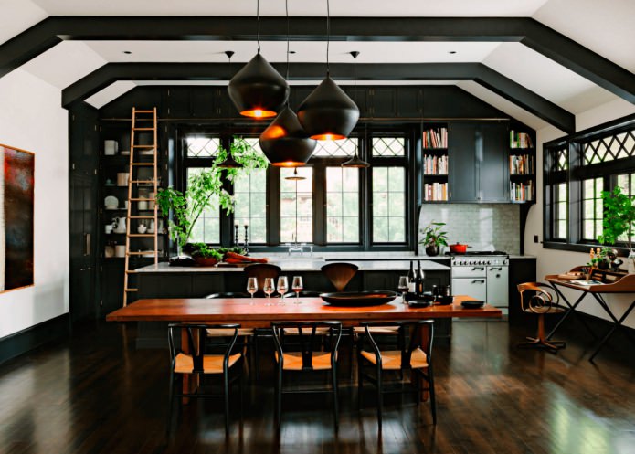 Черный гарнитур в интерьере в кухне: дизайн, выбор обоев, 90 фото - 27