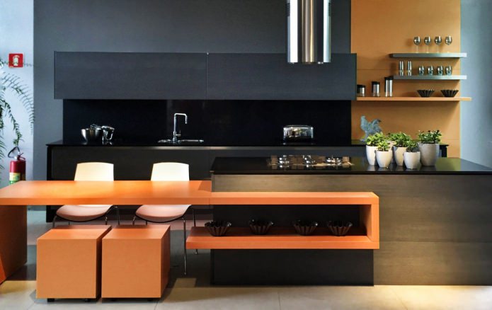 Черный гарнитур в интерьере в кухне: дизайн, выбор обоев, 90 фото - 50