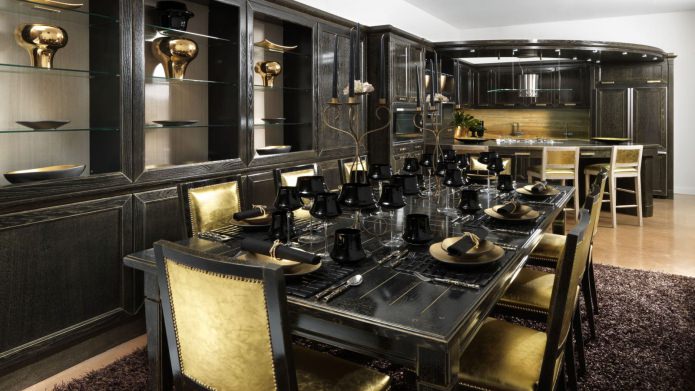 Чорний гарнітур в інтер'єрі на кухні: дизайн, вибір шпалер, 90 фото - 24