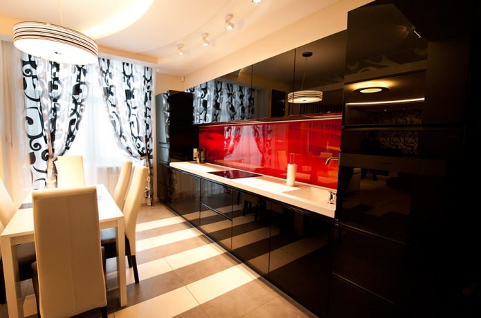 Чорний гарнітур в інтер'єрі на кухні: дизайн, вибір шпалер, 90 фото - 42