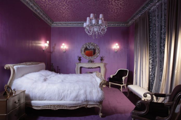фиолетовая спальня в стиле классика
