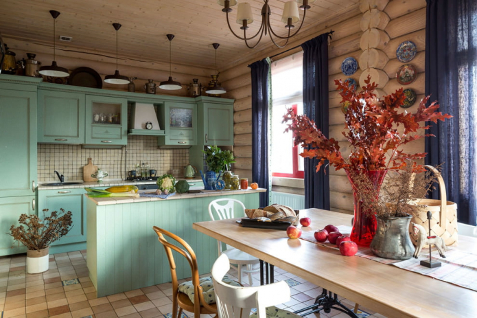 кухня в деревенском стиле в интерьере дома