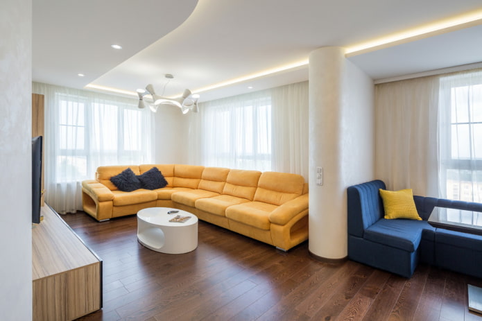 Желтый диван в интерьере: виды, формы, материалы обивки, дизайн, оттенки, сочетания