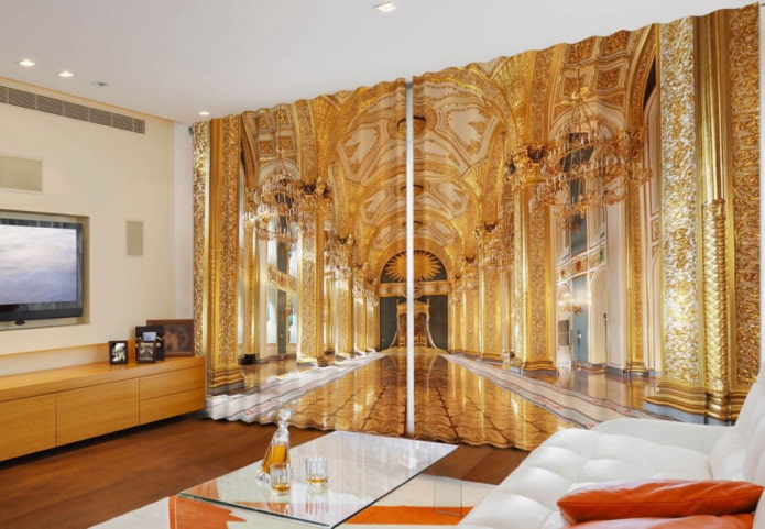 длинные 3д шторы с изображением дворцового интерьера