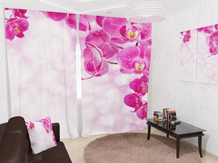 3д шторы с изображением орхидеи
