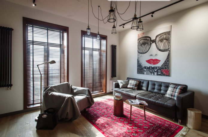 горизонтальные ламели в интерьере гостиной