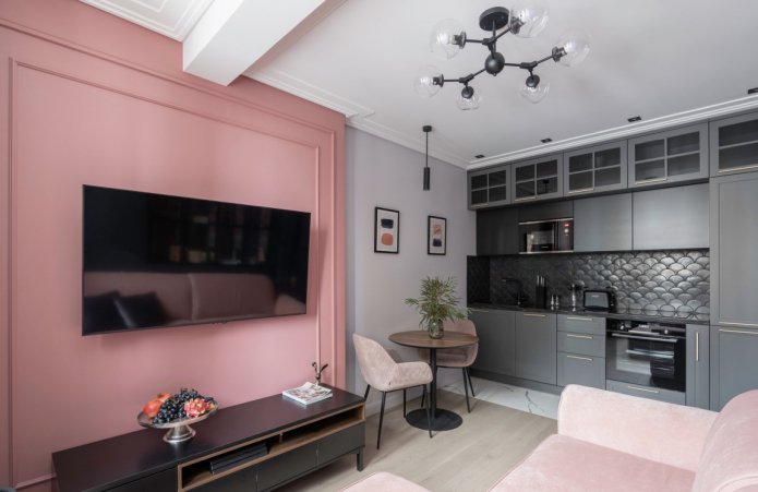 розово-серый интерьер