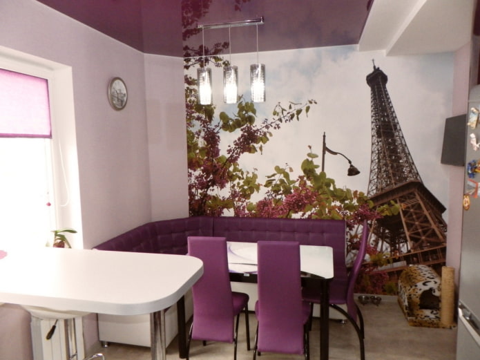 фотообои с изображением Парижа в интерьере кухни