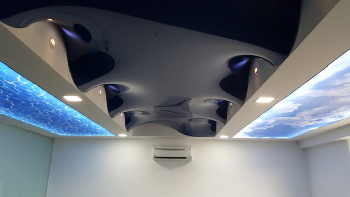 Натяжные потолки с подсветкой фото, светодиодная подсветка по периметру и точечная