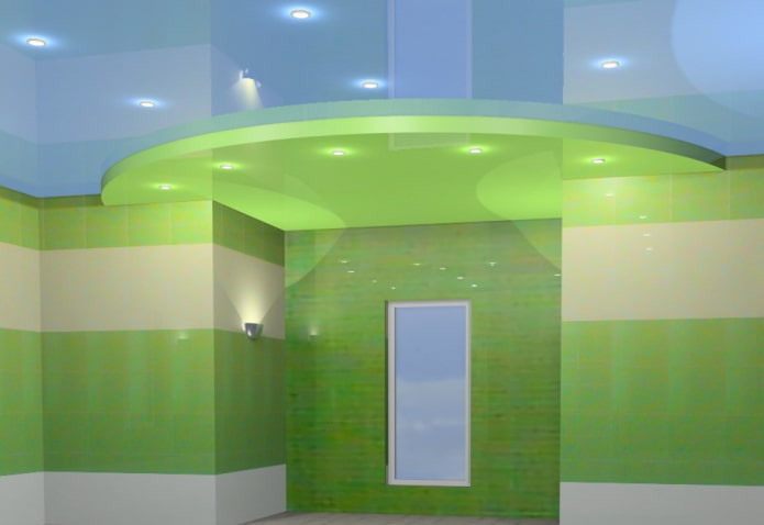 потолочная конструкция с сочетанием зеленого и голубого цветов