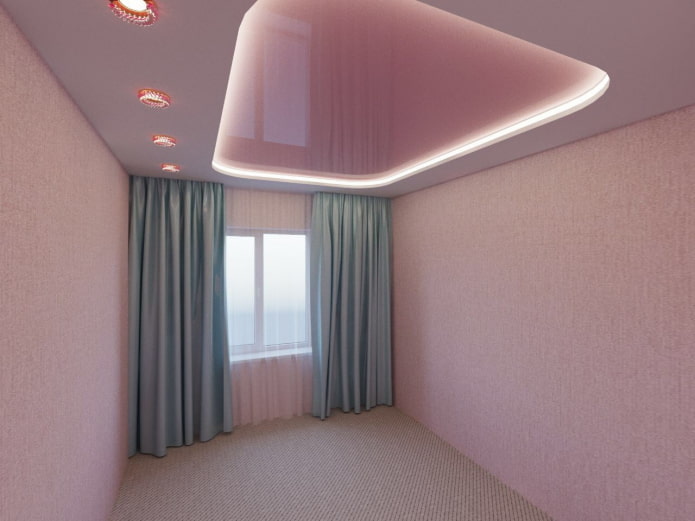 розовая потолочная конструкция с подсветкой