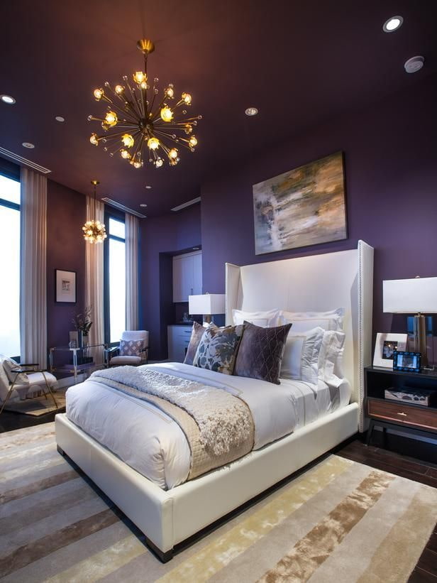 потолок фиолетового цвета в спальне