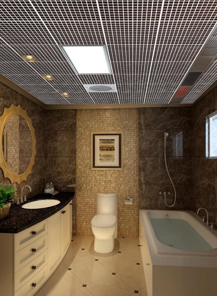 Реечный потолок в туалете - 70 фото
