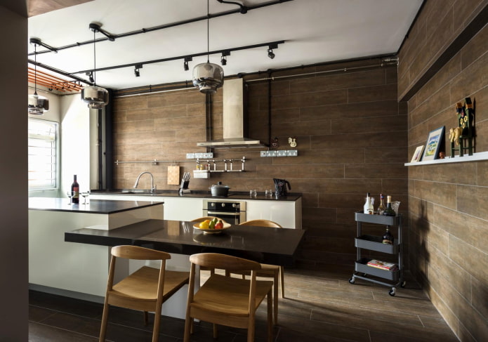 коричневые стены в интерьере кухни
