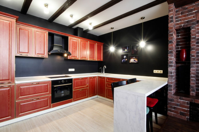 черные стены в интерьере кухни