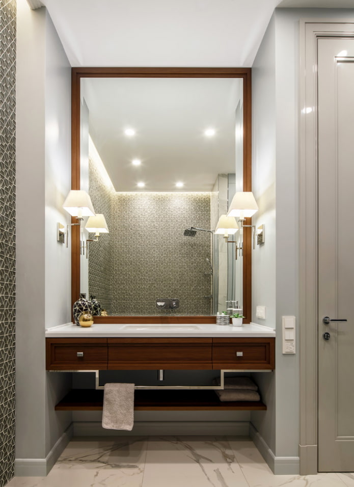 Зеркало в ванную комнату: размер, стиль, расположение (44 фото)