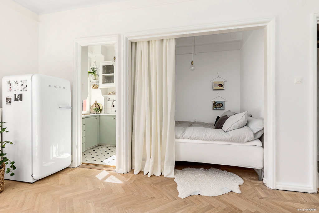 Кровать в нише в однокомнатной квартире дизайн