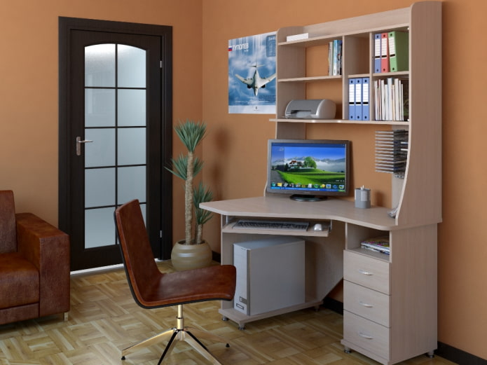 Угловой компьютерный стол: фото в интерьере, дизайн, виды, материалы, цвета