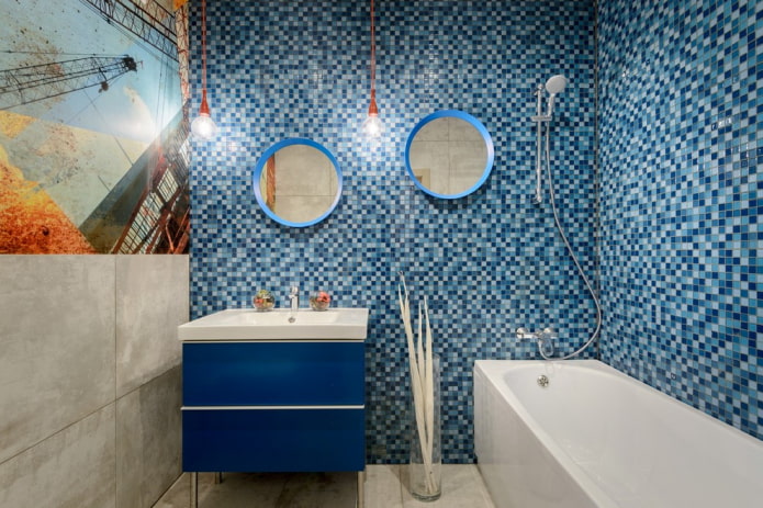 Мозаика в интерьере ванной комбинированный с плиткой дизайн (51 фото)