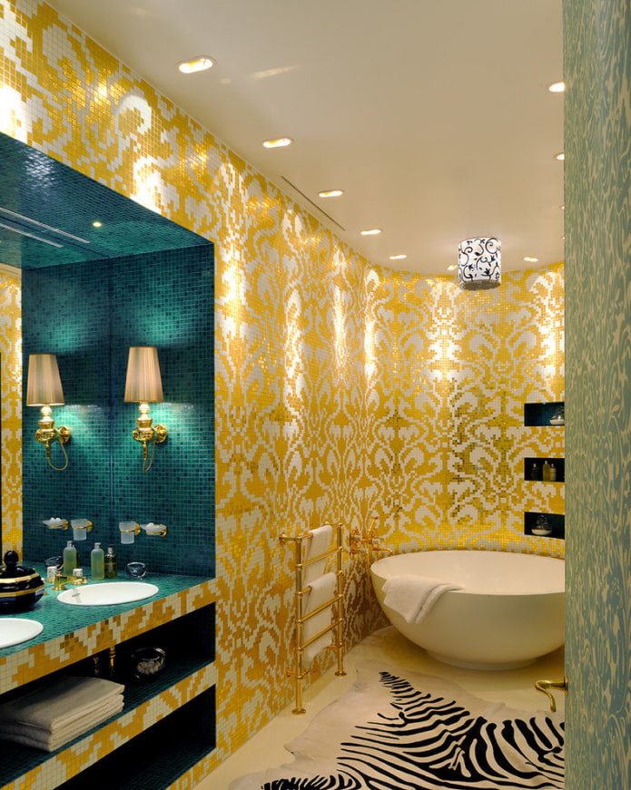 Дизайн ванны с мозаикой, Санузел из мозаики, фото работ