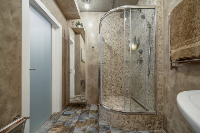 Плитка мозаика для ванной комнаты. Дизайн на полу и стене с фото
