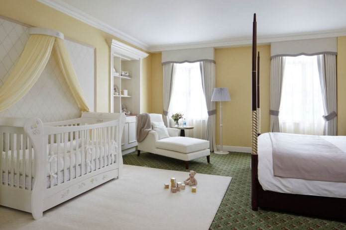 Спальня с детской кроваткой: дизайн, идеи планировки, зонирование, освещение
