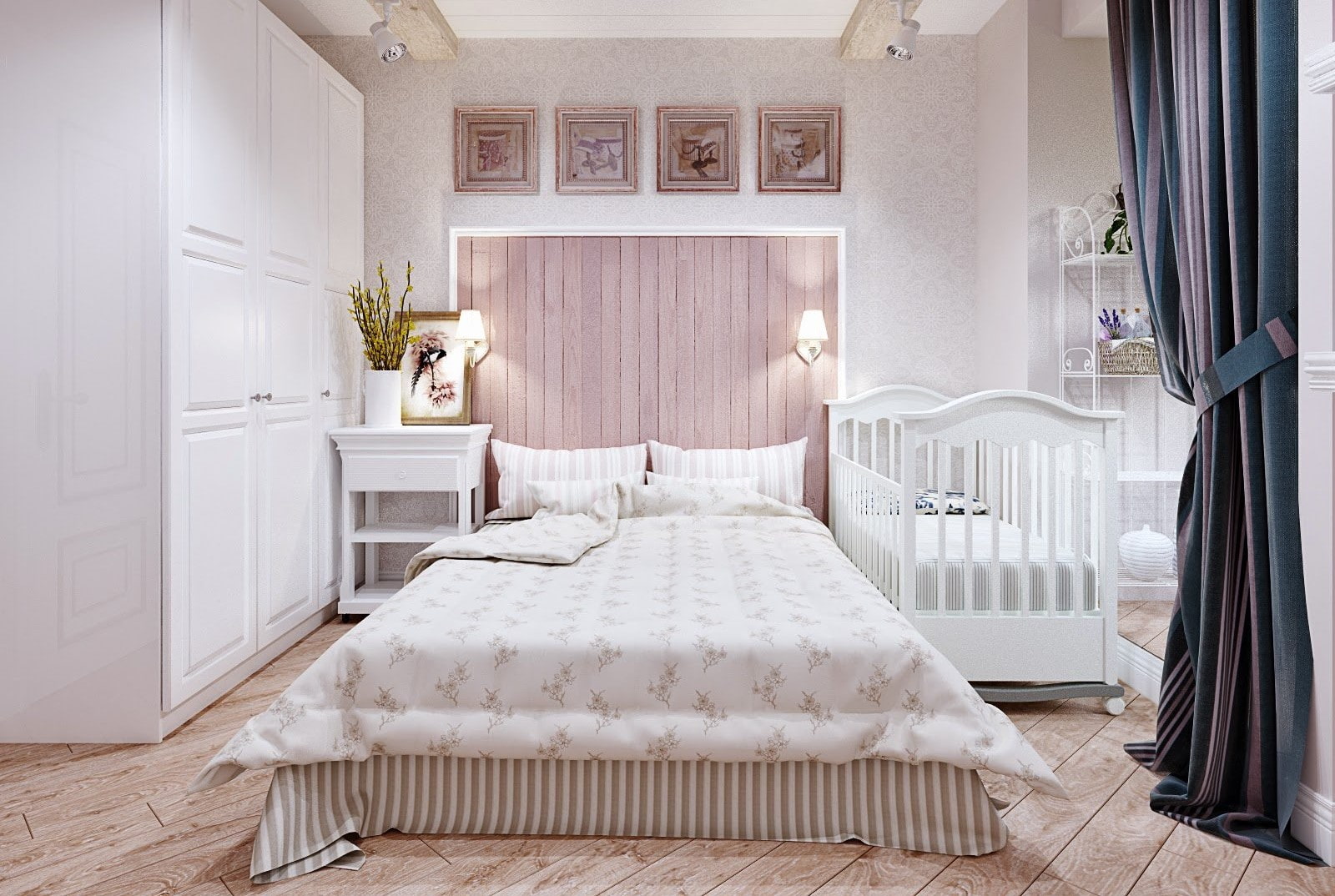 Спальня 12 кв м реальный дизайн с детской кроваткой - 81 фото