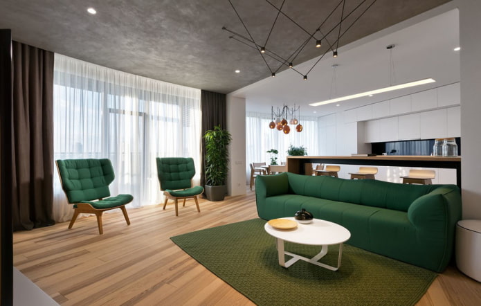 диван зеленого цвета в современном стиле