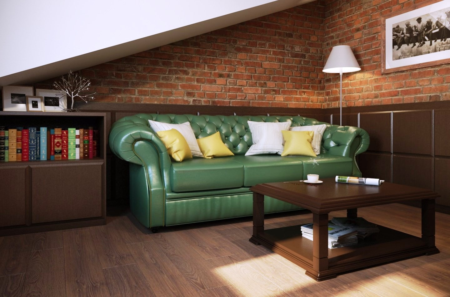 Темно зеленый диван в интерьере гостиной 90 фото