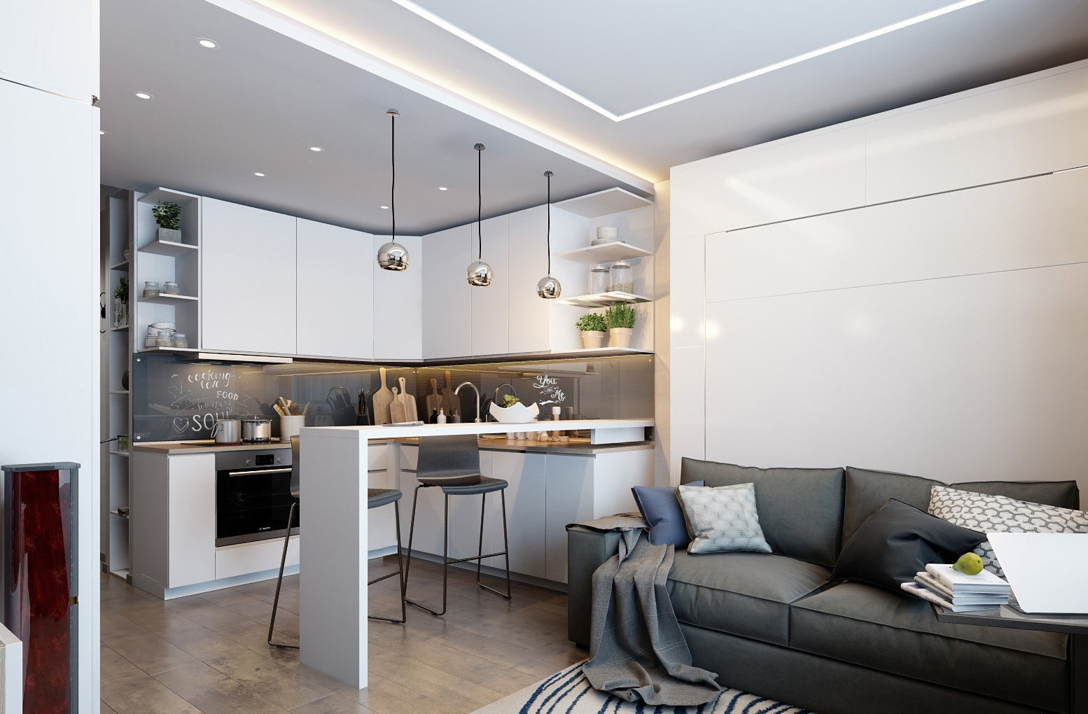 Кухня гостиная дизайн интерьер в квартире фото