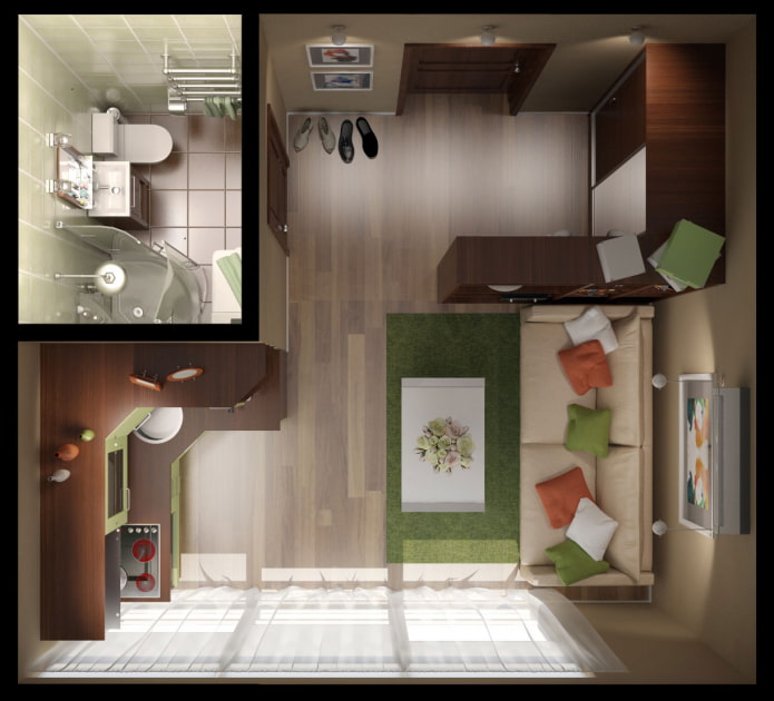 Дизайн интерьера 1 комнатной квартиры 18 кв м