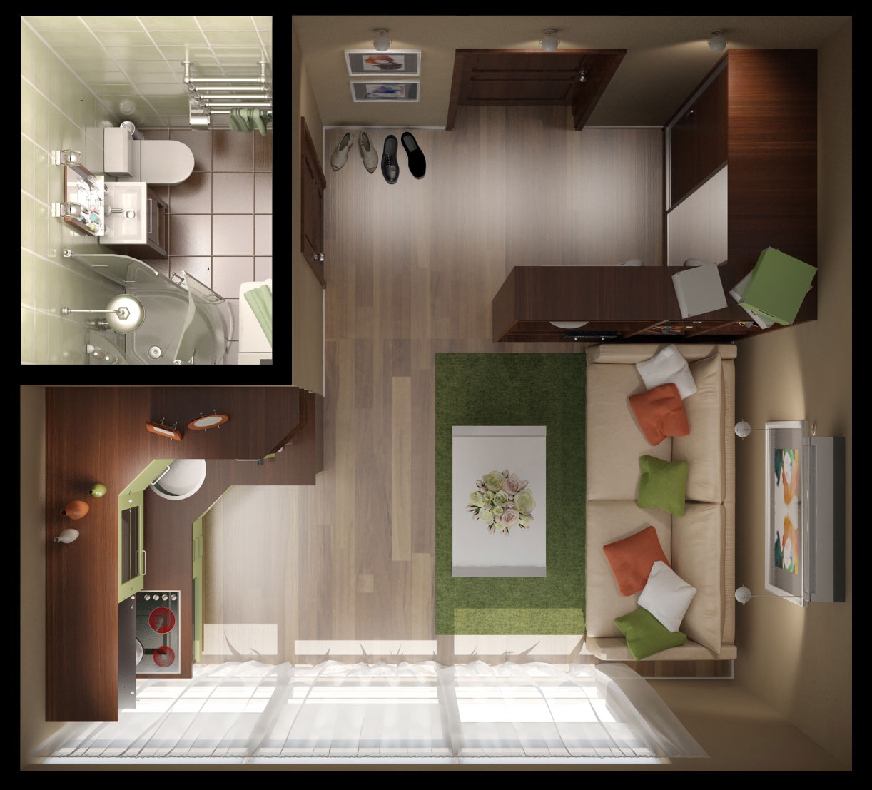 Дизайн квартиры-студии 18 кв. м. [50+ фото] планировки, зонирование