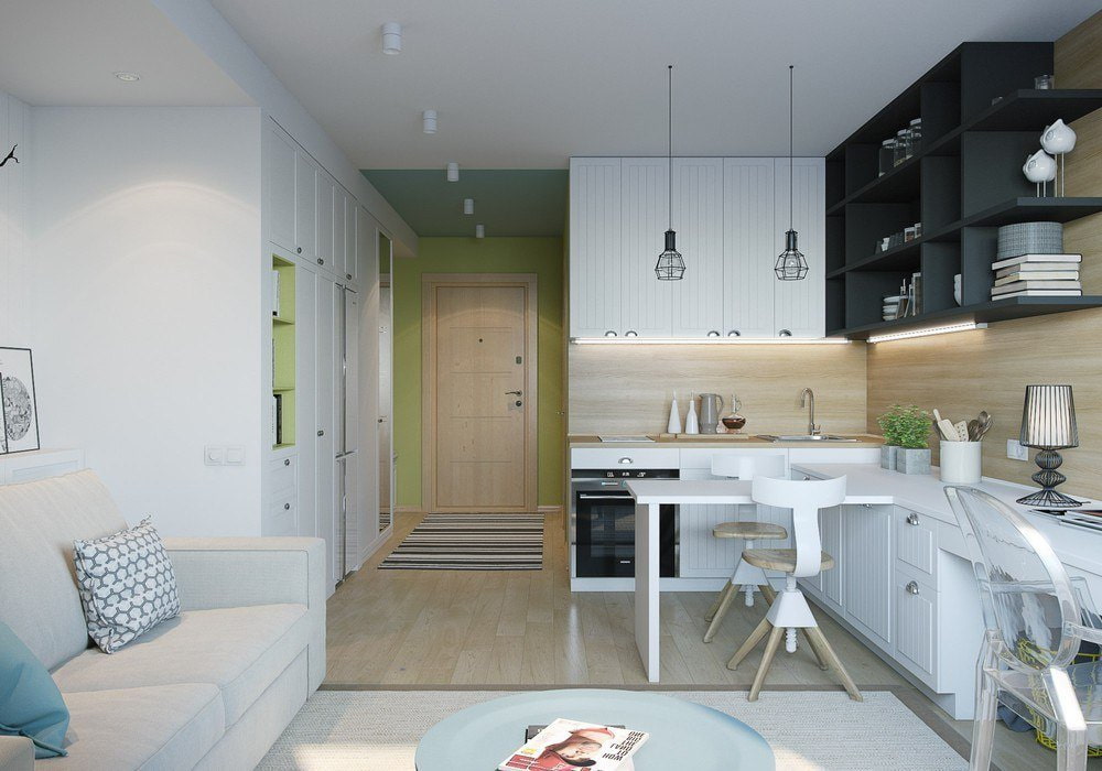 Дизайн квартиры-студии квадратной планировки