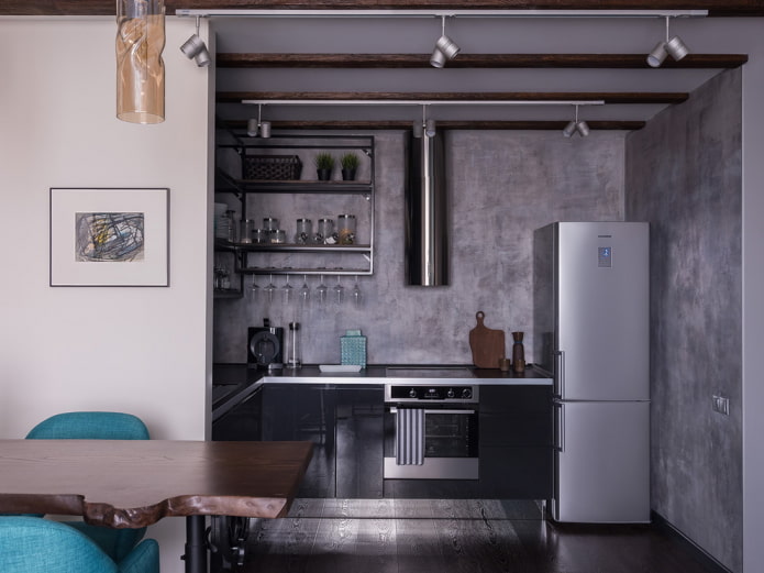 кухонная зона в интерьере квартиры-студии