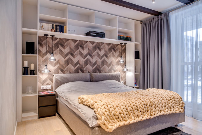 Дизайн полок над кроватью в спальне