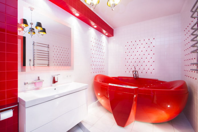 ванная комната в красно-белых оттенках