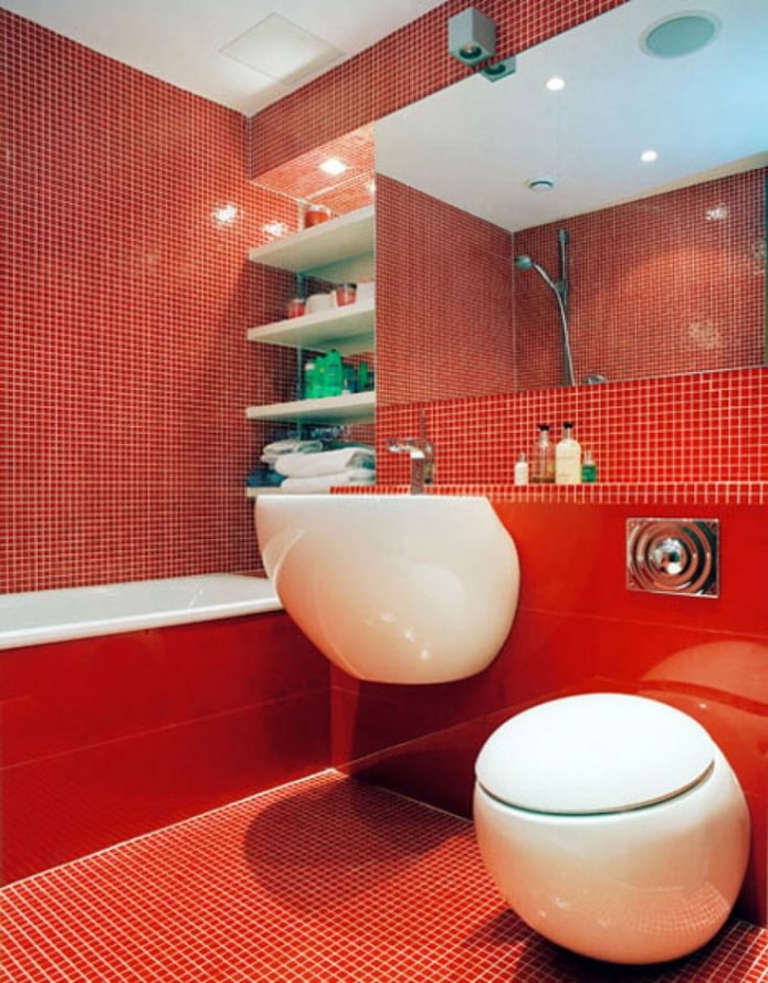 меблировка ванной комнаты в красных оттенках