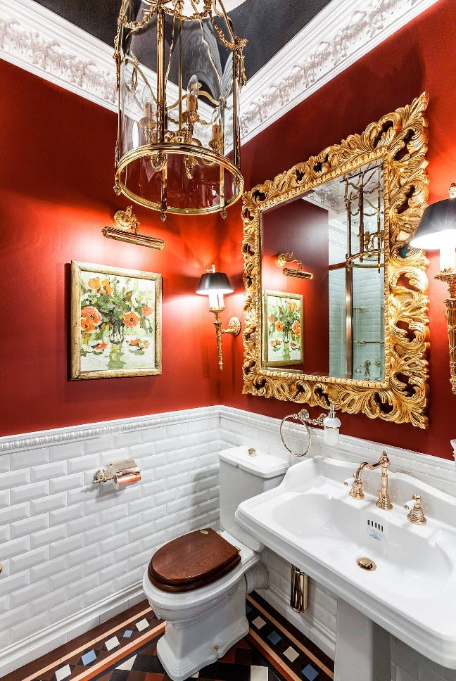 интерьер ванной в красных тонах