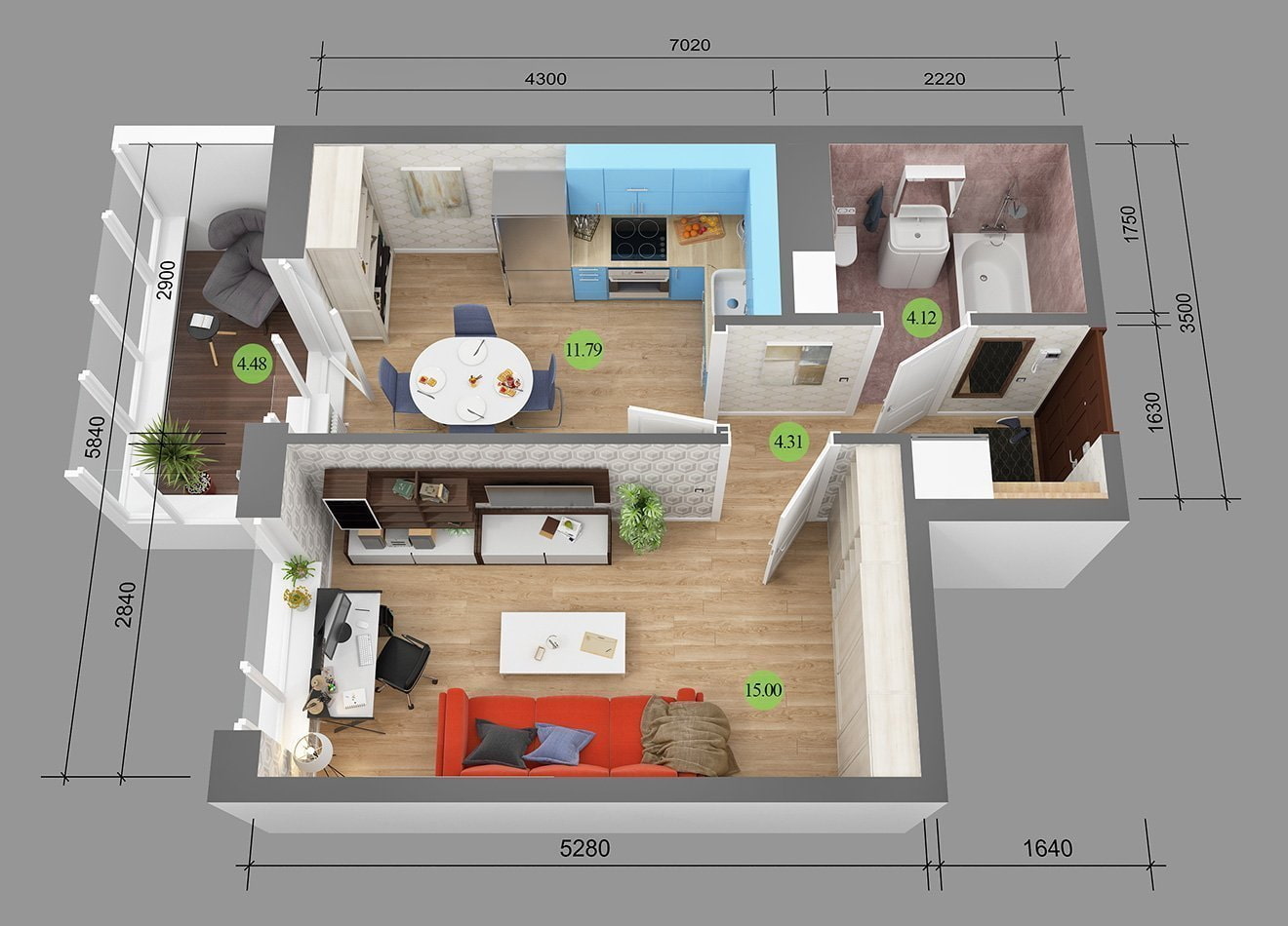 Дизайн квартиры в современном стиле 1 комнатную 36 кв