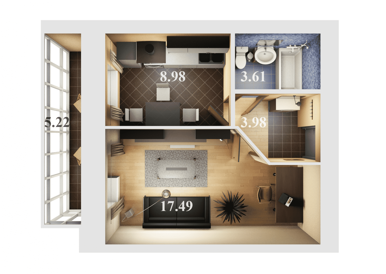 Дизайн интерьера квартиры 36 кв м в Киеве - BORISSTUDIO